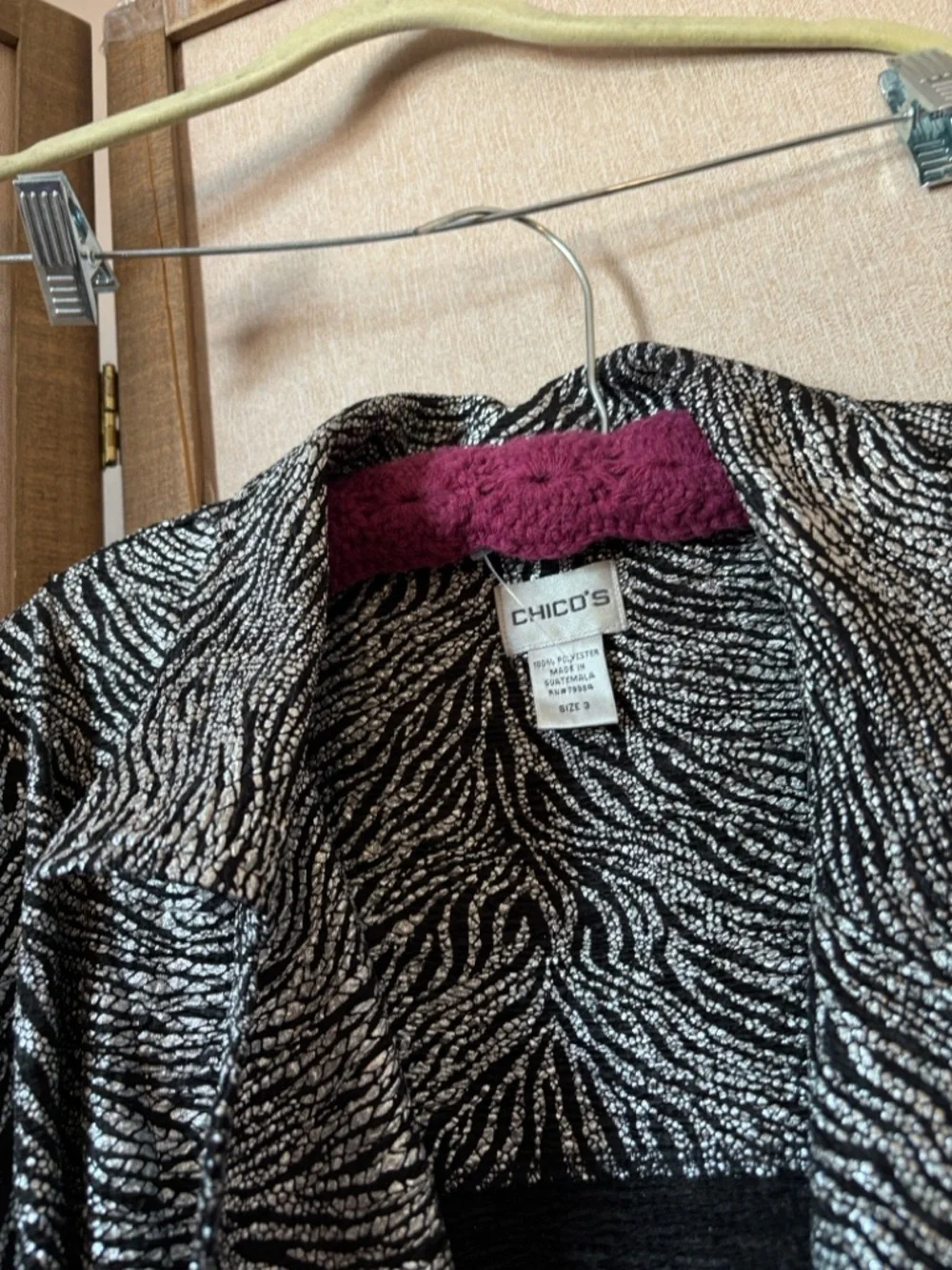 Black & White Chicos Zip Front Zebra-Print Blazer Jacket 3 XL